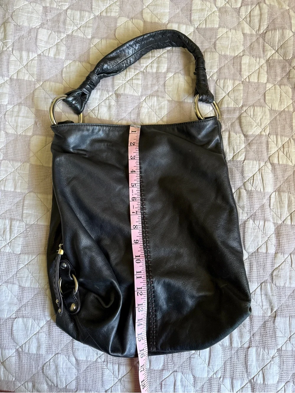 b. makowsky Black Leather Hobo Bag with Braided Stitch Detail